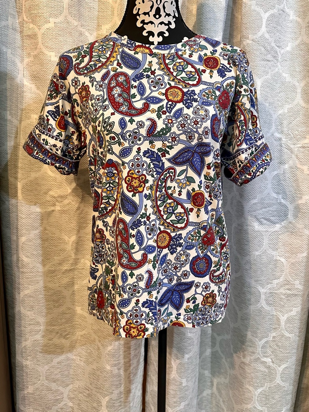 Vintage Adrianna Vittadini  Paisley Floral Short Sleeve Top size petite M